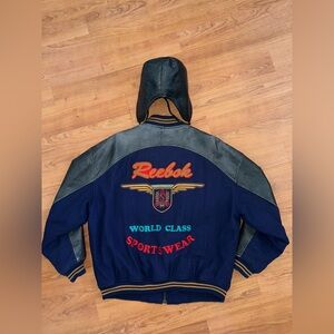 *Bundle* Vintage Reebok Leather/Wool bomber jacket and Reebok Leather flight Hat